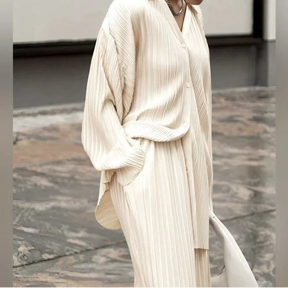 NWT Oversized Leisure Pleat Pockets Two Piece Pants Set XS - Picture 3 of 3